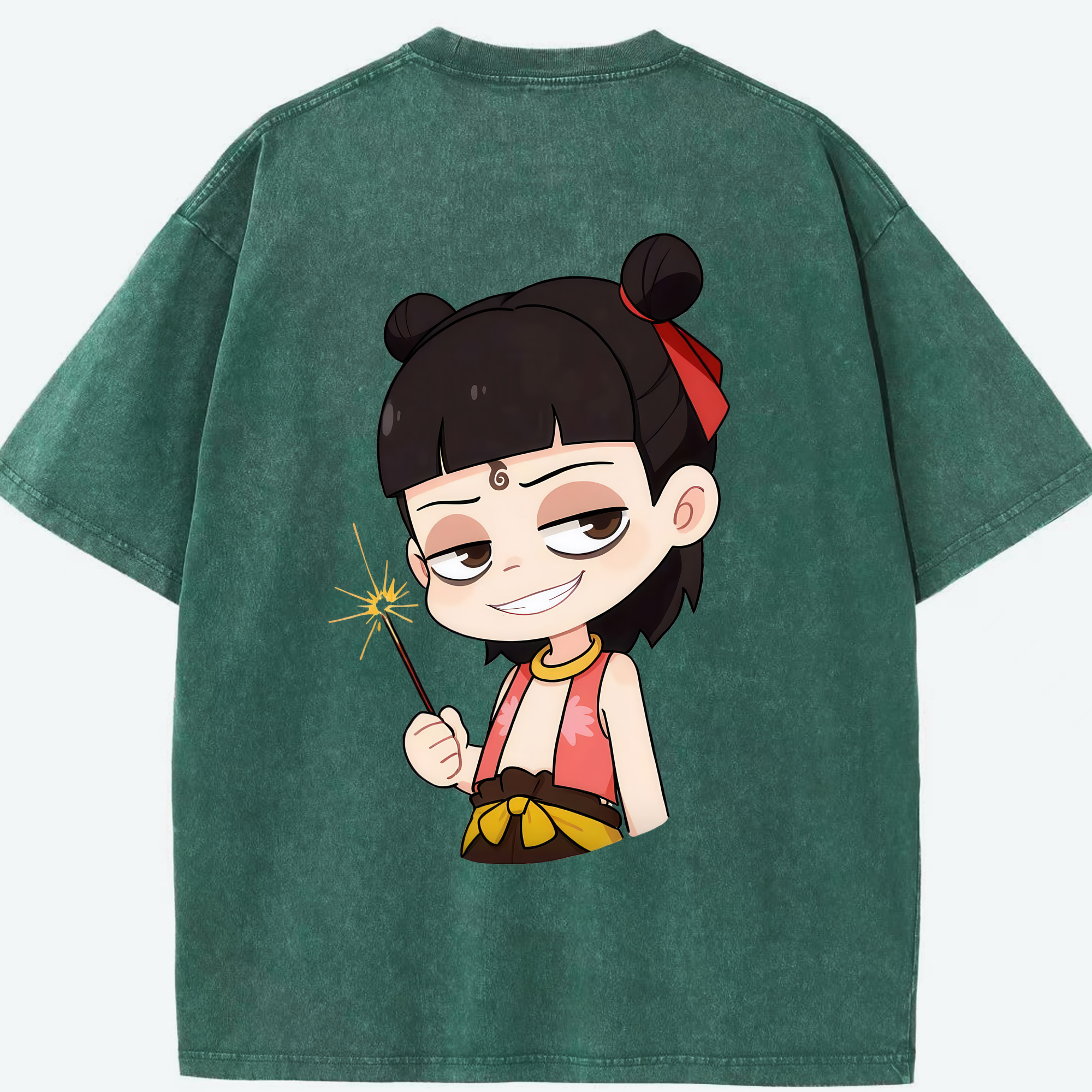 （画像用） Ne Zha 2 ナタ 魔童の大暴れ 綿100% ヴィンテージ風 半袖Tシャツ（背面プリント）